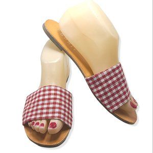 ESPRIT DENISE Womens Open Toe Casual Flats Slide Sandals Red Gingham Sz 8 Summer
